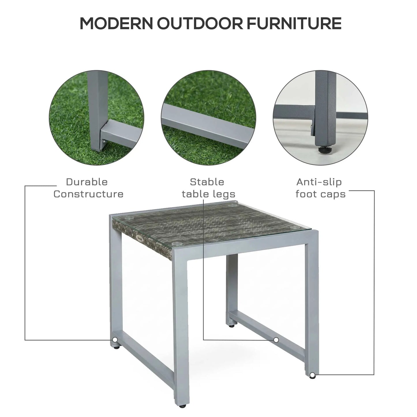 Rattan Coffee Table, Wicker Patio Side Table, Tempered Glass Top, Aluminum Frame, Gray Patio Side Tables at Gallery Canada