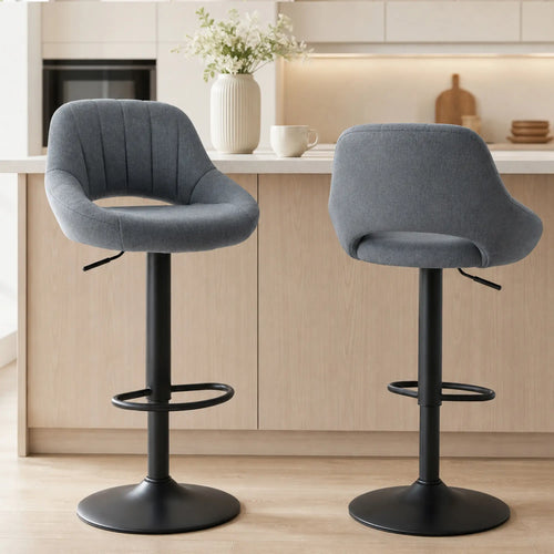 Linen Upholstered Counter Swivel Bar Stools Set of 2, Round Metal Base