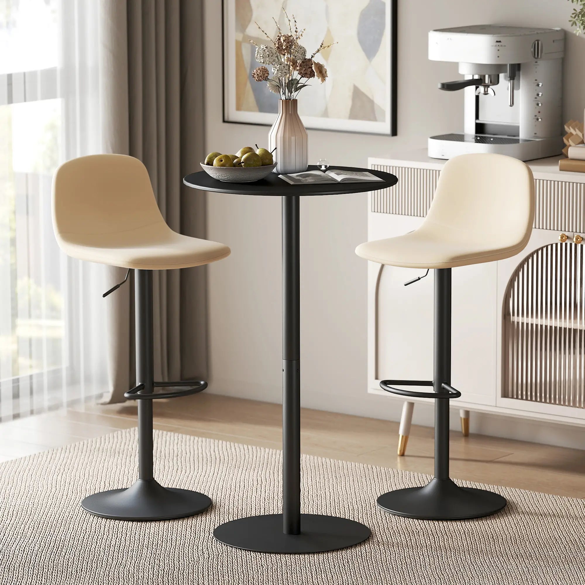 Round Bar Table for 2, Steel Frame, Easy Assembly, Black Bar Tables at Gallery Canada