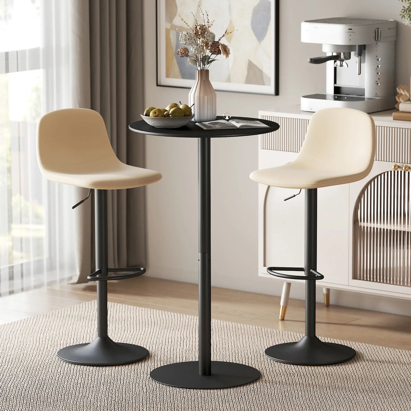 Round Bar Table for 2, Steel Frame, Easy Assembly, Black Bar Tables at Gallery Canada