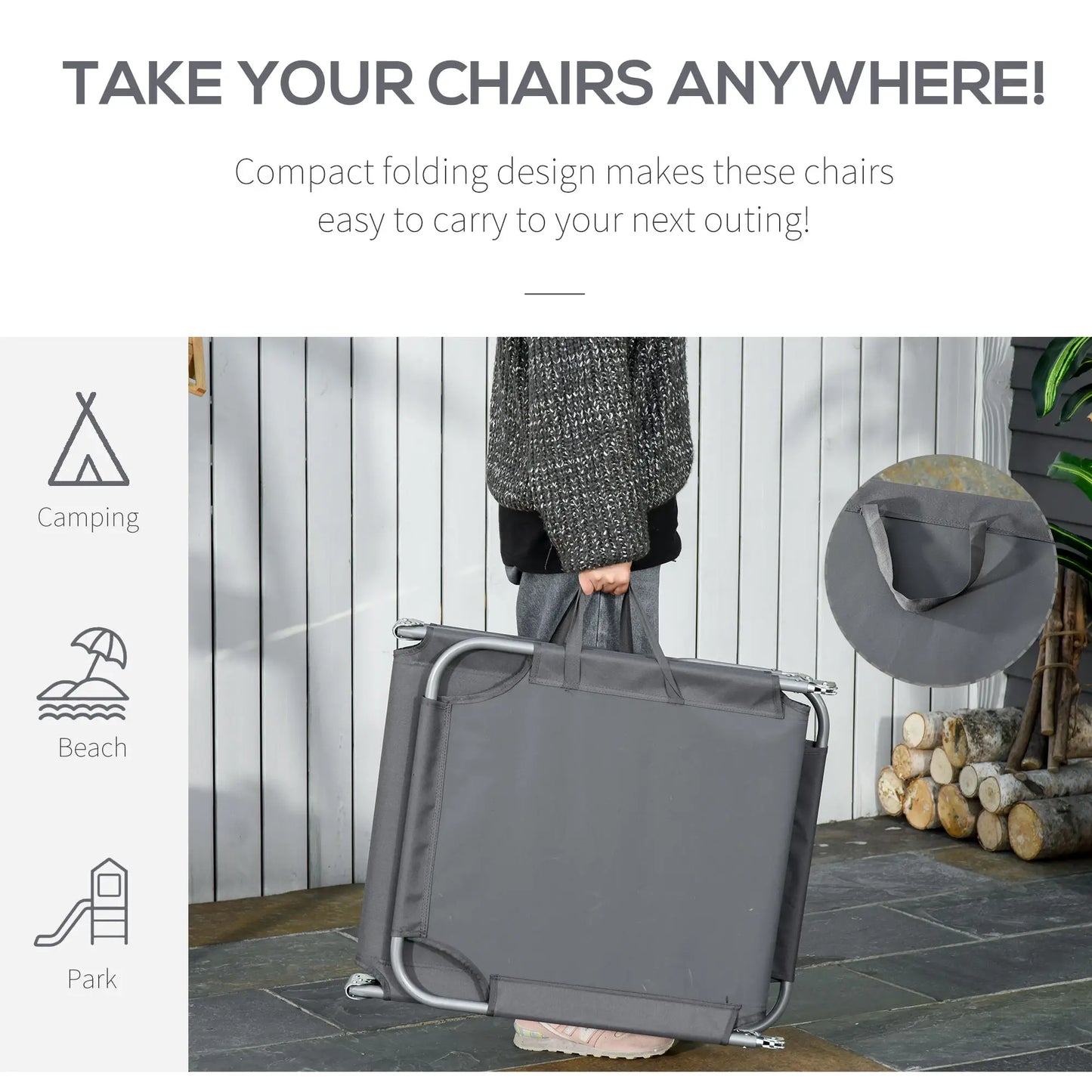 Folding Outdoor Lounge Chair, Reclining Beach Lounger, Breathable Mesh, Grey Lounger Chairs at Gallery Canada