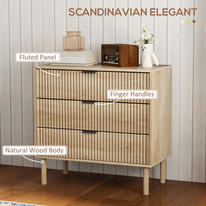 3 Drawer Dresser, Fluted Panels, Solid Wood Legs, Oak Storage Cabinets at Gallery Canada