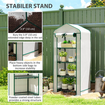 Mini Greenhouse, 27.6" x 19.7" x 62.2", Screen Roof, Roll-Up Door, White