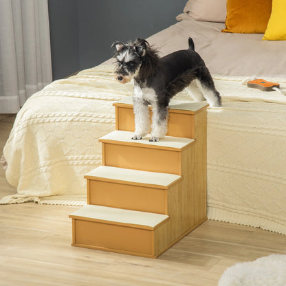 Dog Steps, Pet Stairs for Bed, Cat Ladder for Couch, Non-Slip Carpet, 15.7" x 23.2" x 21.3", Natural Wood Dog Stairs at Gallery Canada