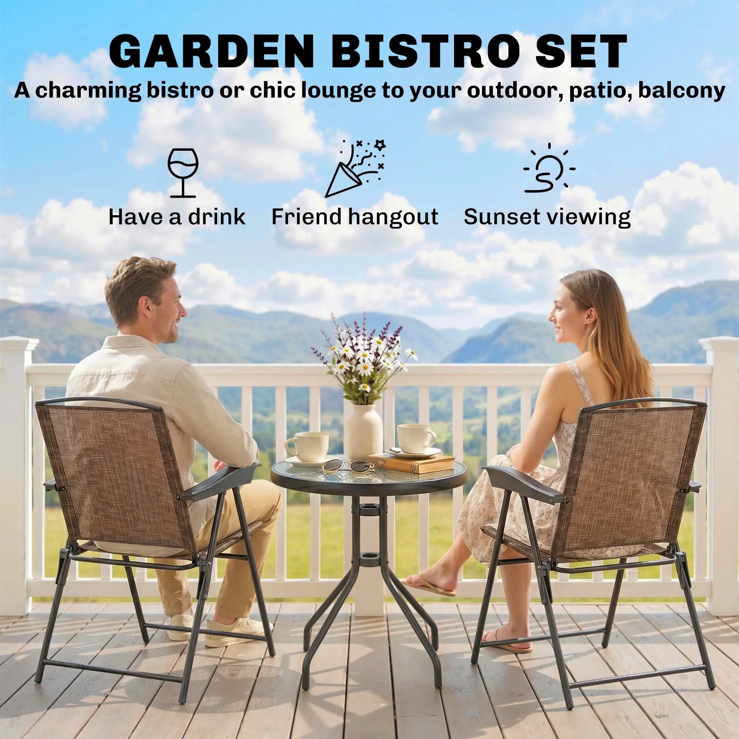 Folding Outdoor Bistro Set, Patio Table and Chairs, Brown Bistro Sets at Gallery Canada