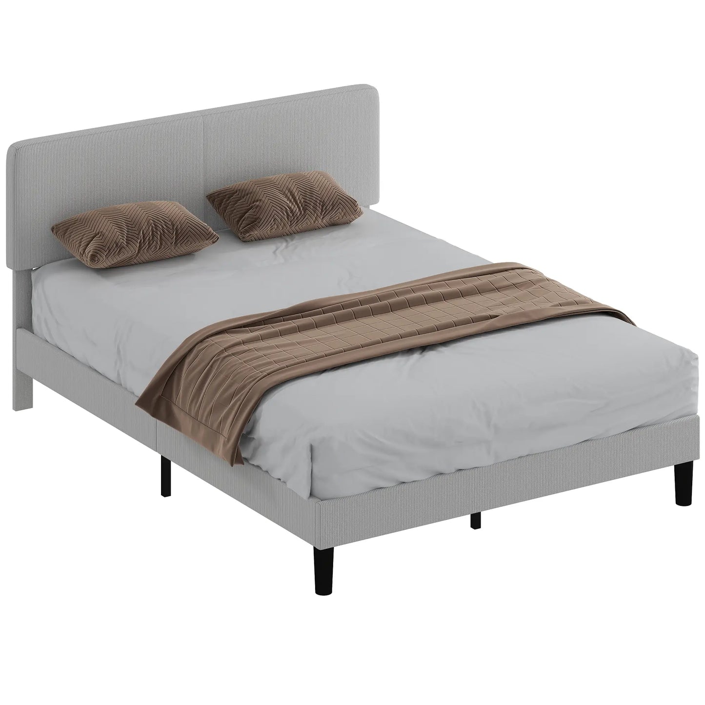 Queen Size Bed Frame, Adjustable Upholstered Headboard, Wood Slat Support, Light Grey Bed Frames at Gallery Canada
