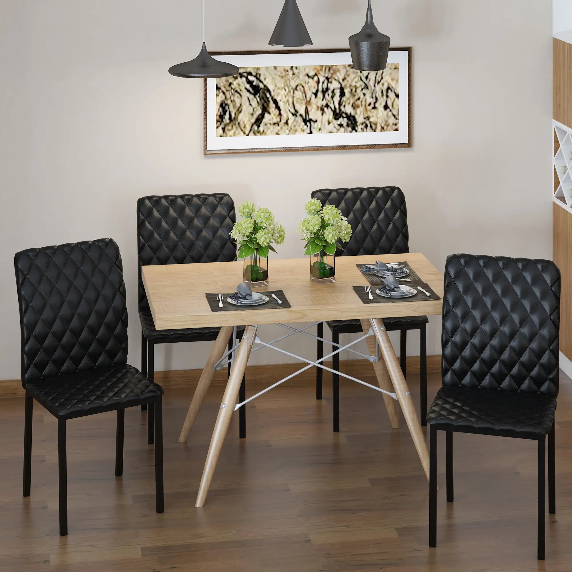 Modern Dining Chairs Set of 4, Upholstered Faux Leather, Black Bar Stools at Gallery Canada