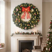 Artificial Xmas Wreath 36" Pre-Lit 130 LED Lights, Green