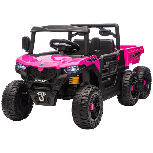 24V 4WD Kids Ride On Truck, 6 Wheels, 2 Seater, Remote, Dump Bed, Pink