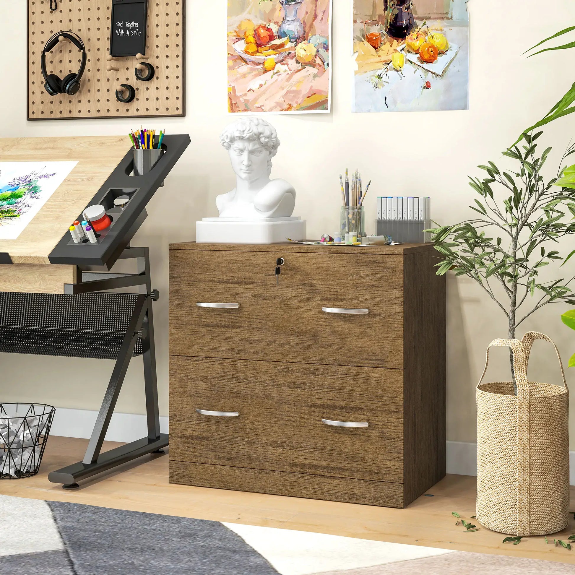 2 Drawer File Cabinet with Lock, Hanging Bar, Letter Size, Light Brown Office Cabinets & Cupboards at Gallery Canada