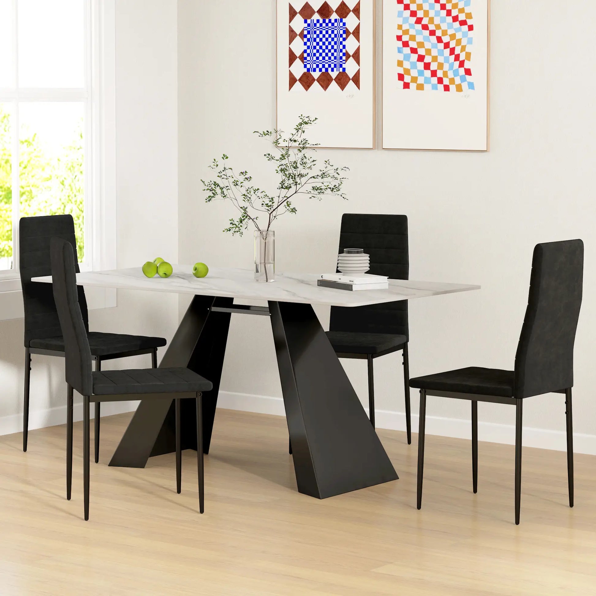 Modern Dining Chairs, Set of 4, High Back Upholstery, Metal Legs, Black Dining Chairs at Gallery Canada