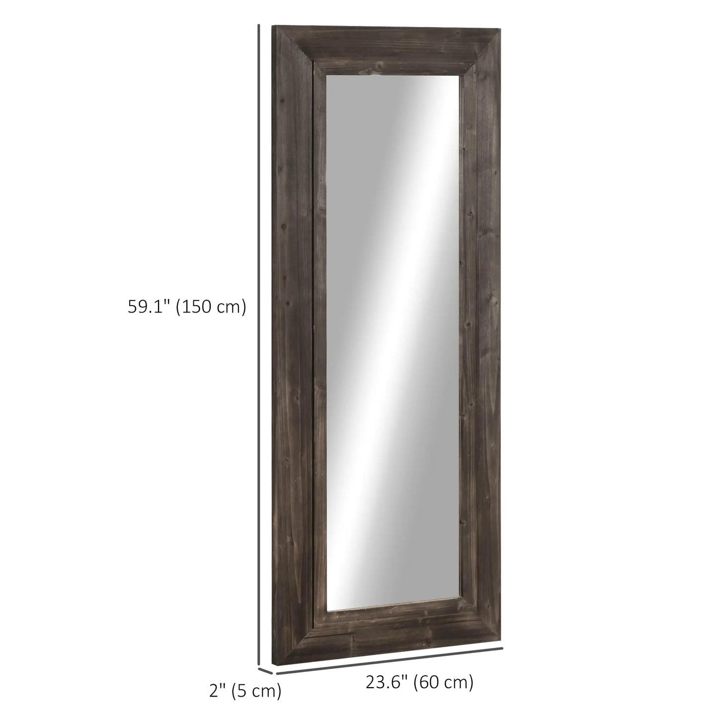 59" x 23.5" Full Length Mirror, Farmhouse Wall Mount, Dark Brown Wall Mirrors at Gallery Canada