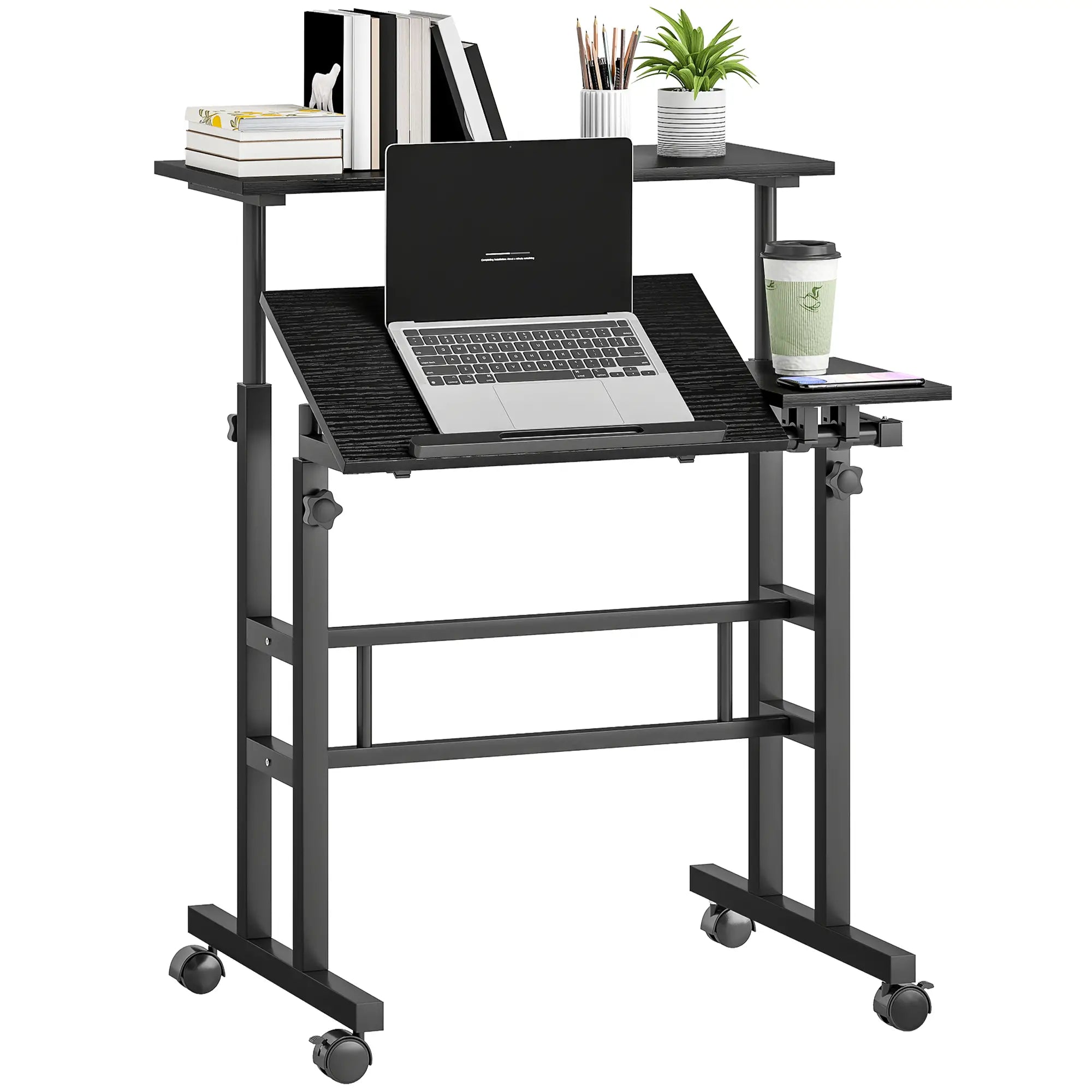 Mobile Stand Up Desk, Height and Angle Adjustable with Wheels, Black Computer Desks at Gallery Canada