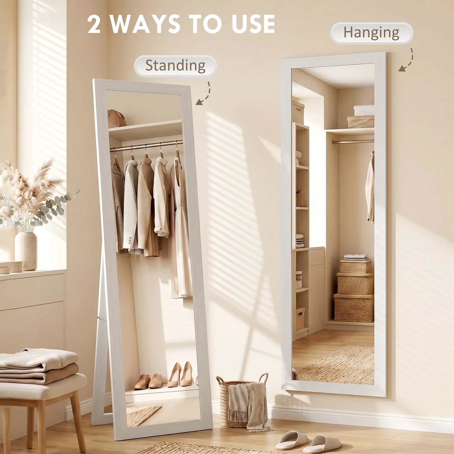 15" x 62" Full Length Mirror for Bedroom, Free Standing Dressing Mirror, Wall Mirror for Living Room, White Full Length Mirrors at Gallery Canada
