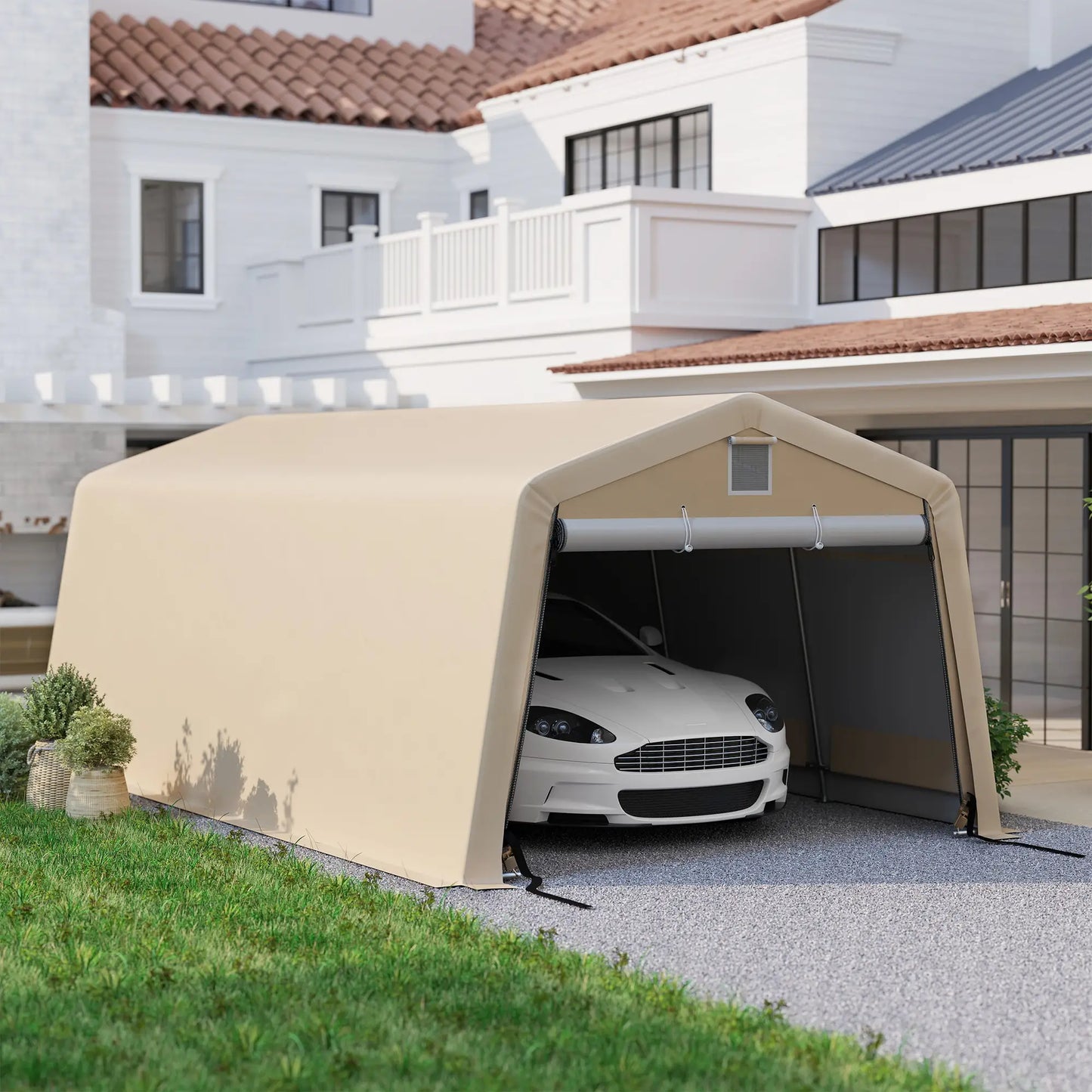 11' x 20' Portable Garage, Heavy Duty Carport Canopy, Khaki Car Shelters at Gallery Canada