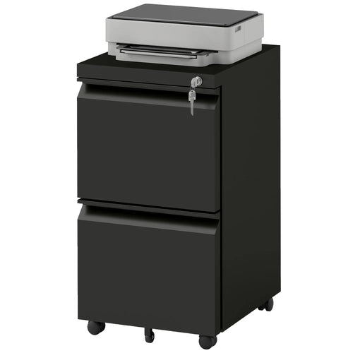 Mobile Vertical Filing Cabinet, 2-Drawer, Adjustable Hanging Bar, Letter, A4, Legal Size, Black