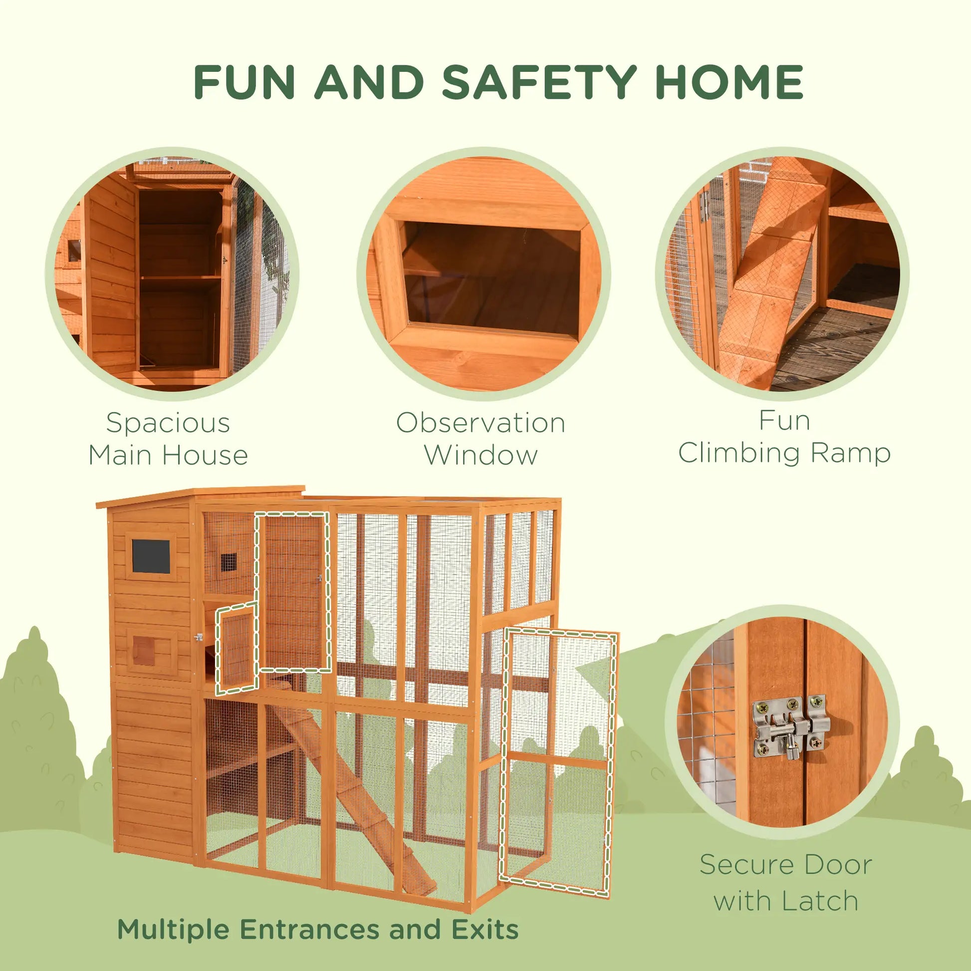 68.75" H Large Wooden Outdoor Cat House with Run, Catio, Condo, Natural Outdoor Cat Enclosures at Gallery Canada