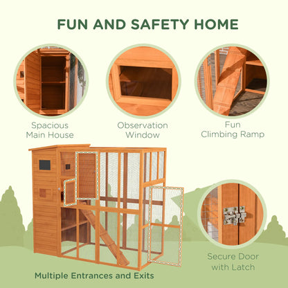 68.75" H Large Wooden Outdoor Cat House with Run, Catio, Condo, Natural Outdoor Cat Enclosures at Gallery Canada