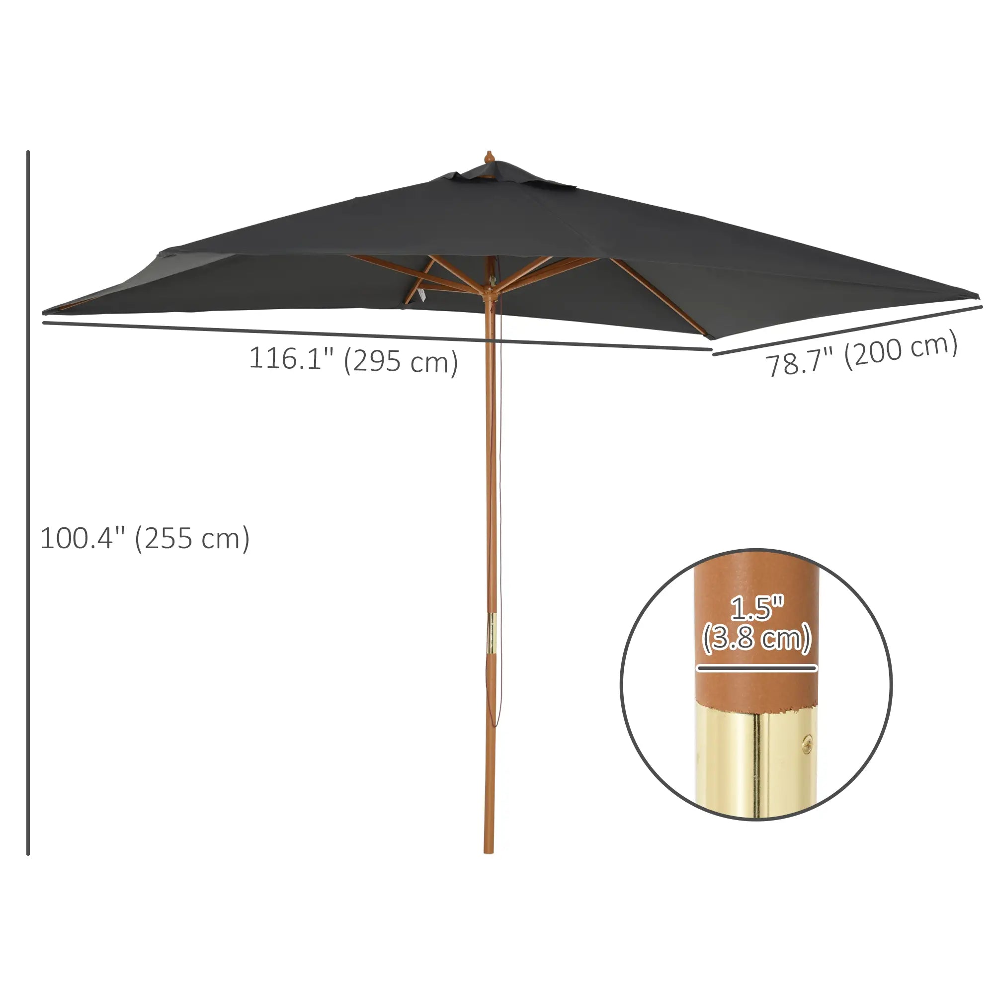 7' x 10' Dark Grey Wooden Patio Umbrella, Outdoor Sunshade Canopy, Dark Grey Sun Umbrellas at Gallery Canada