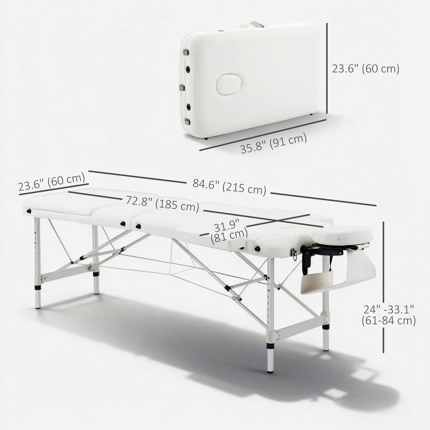85" 3 Section Foldable Massage Table, Professional Salon Spa Facial Couch Bed, White Portable Massage Tables at Gallery Canada