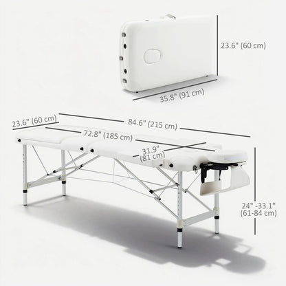 85" 3 Section Foldable Massage Table, Professional Salon Spa Facial Couch Bed, White Portable Massage Tables at Gallery Canada