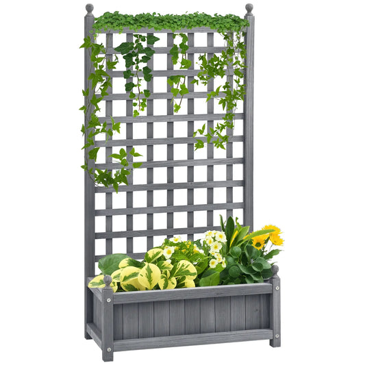 Raised Garden Bed with Trellis, Wood Planter Box, 25.2" x 11" x 47.2", Grey Wooden Planter Boxes Grey at Gallery Canada
