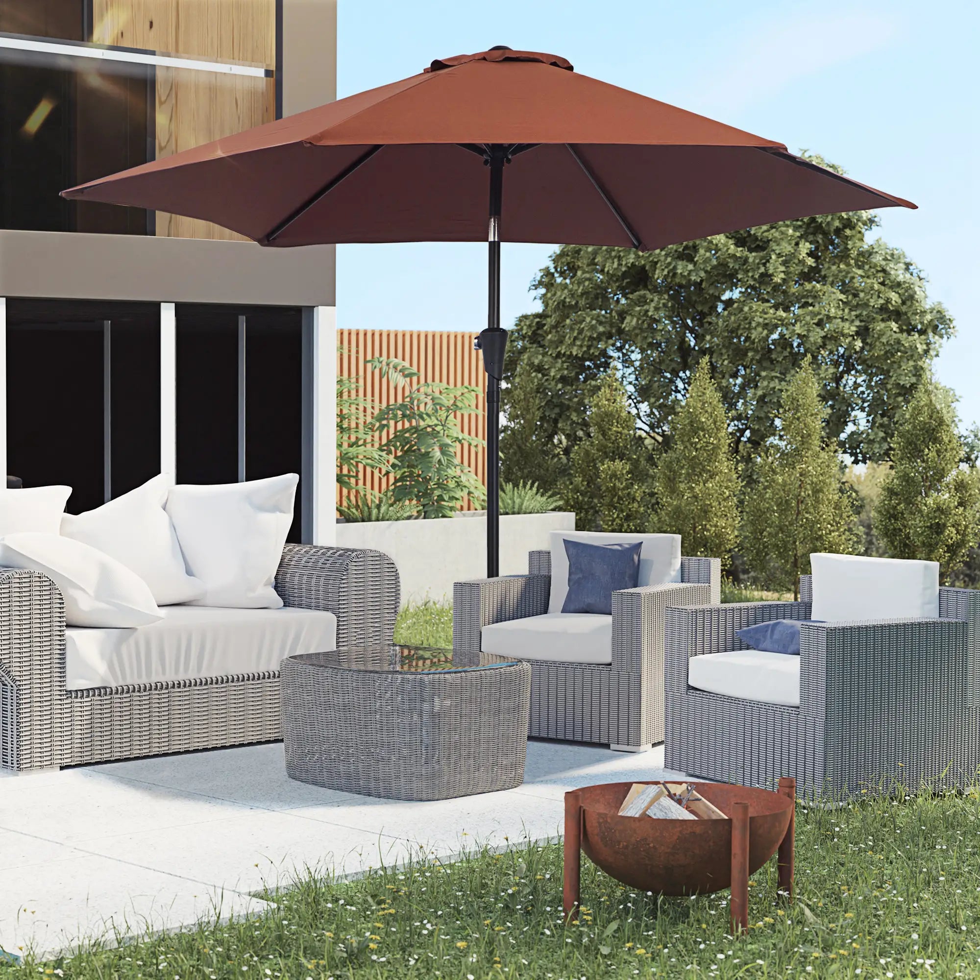 8.5FT Round Garden Parasol, 6 Ribs, Tilt Canopy, Crank Handle, Coffee Sun Umbrellas at Gallery Canada