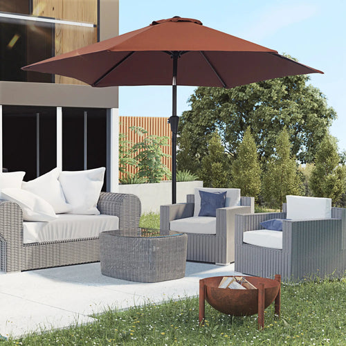 8.5FT Round Garden Parasol, 6 Ribs, Tilt Canopy, Crank Handle, Coffee