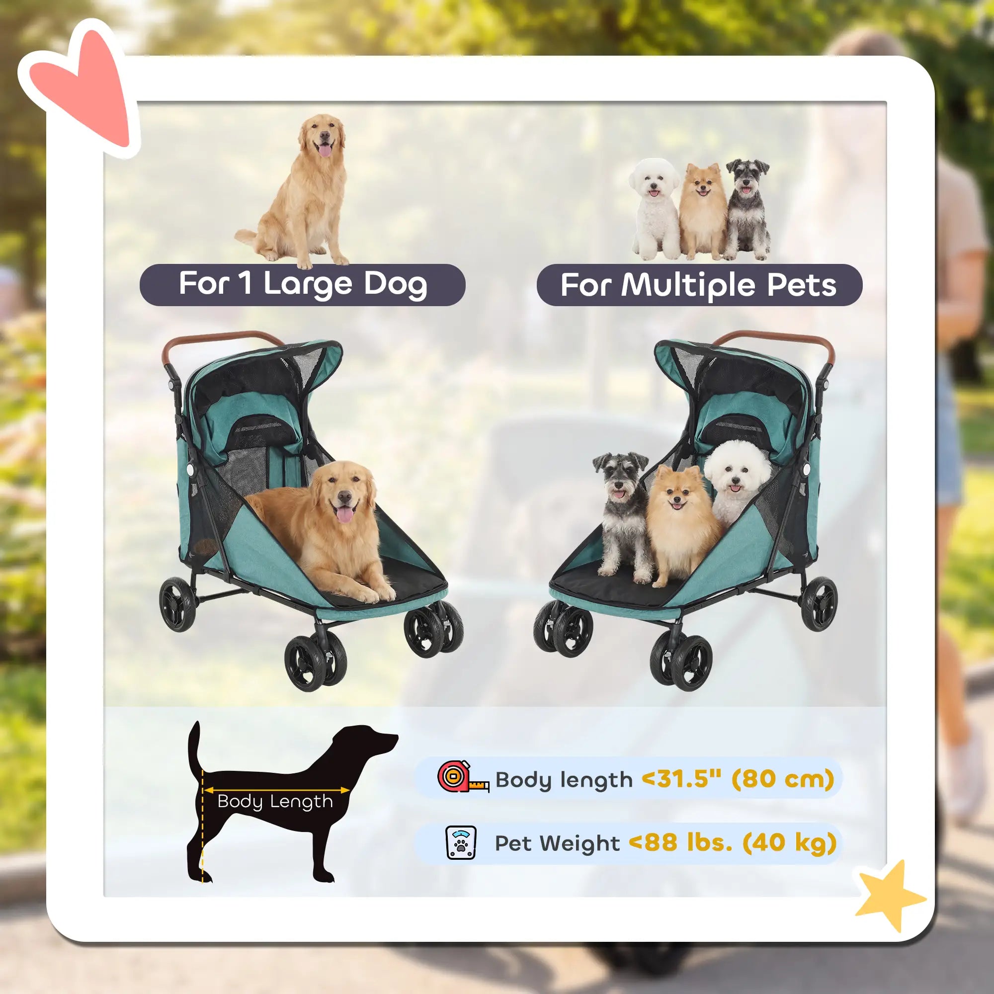 Dog Stroller for Large Dogs Up to 66 Lbs, 4-Wheel Shock Absorption, Turquoise Dog Bike Trailers & Strollers at Gallery Canada