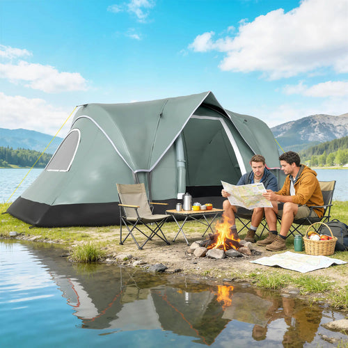 5-6 Person Family Tent, With Lighting Hook, Carrying Bag, Green