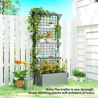 Wooden Raised Garden Bed With Trellis, Roof, 2 Shelves, Grey Wooden Planter Boxes at Gallery Canada