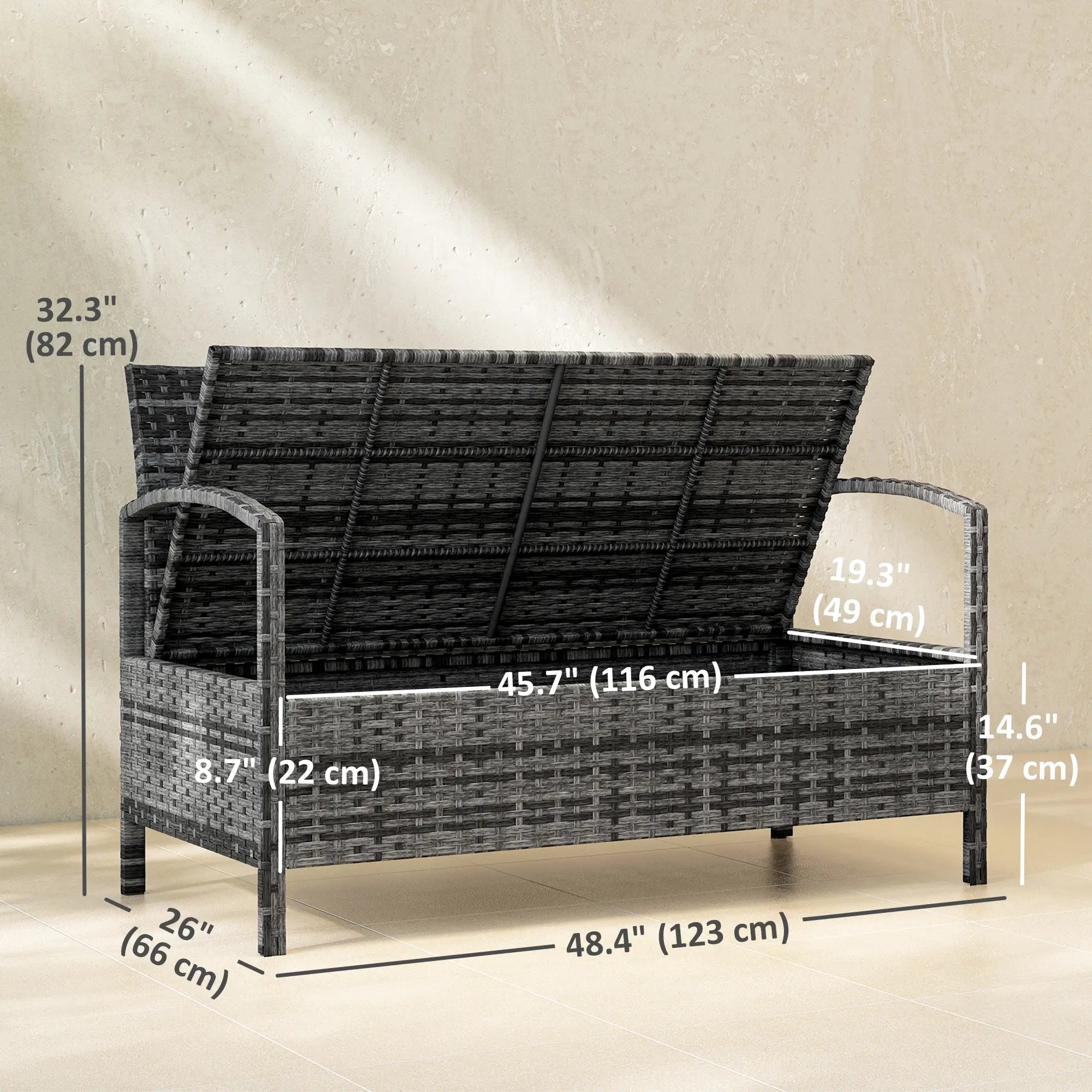 33 Gallon Outdoor Storage Bench, Wicker Deck Box Patio Seat, Grey Outdoor Benches at Gallery Canada