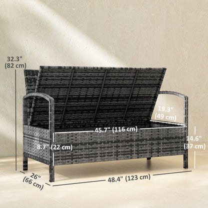 33 Gallon Outdoor Storage Bench, Wicker Deck Box Patio Seat, Grey Outdoor Benches at Gallery Canada