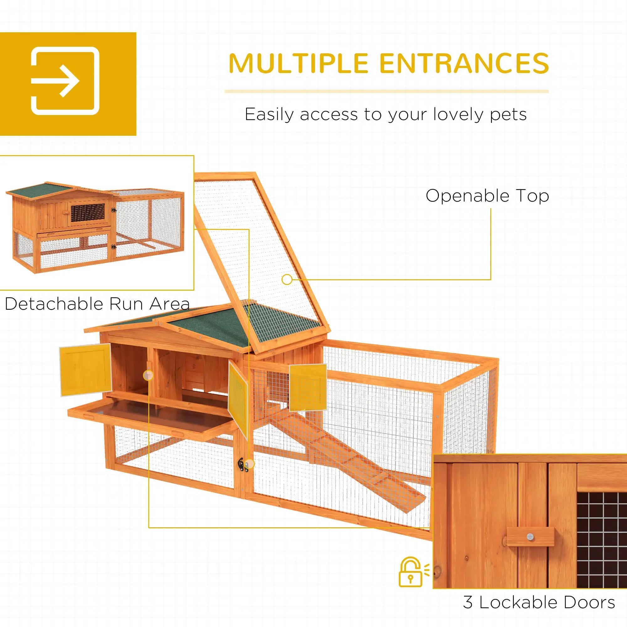 Wooden Rabbit Hutch, Guinea Pig House, Removable Tray, Openable Roof, Orange Rabbit Hutch at Gallery Canada