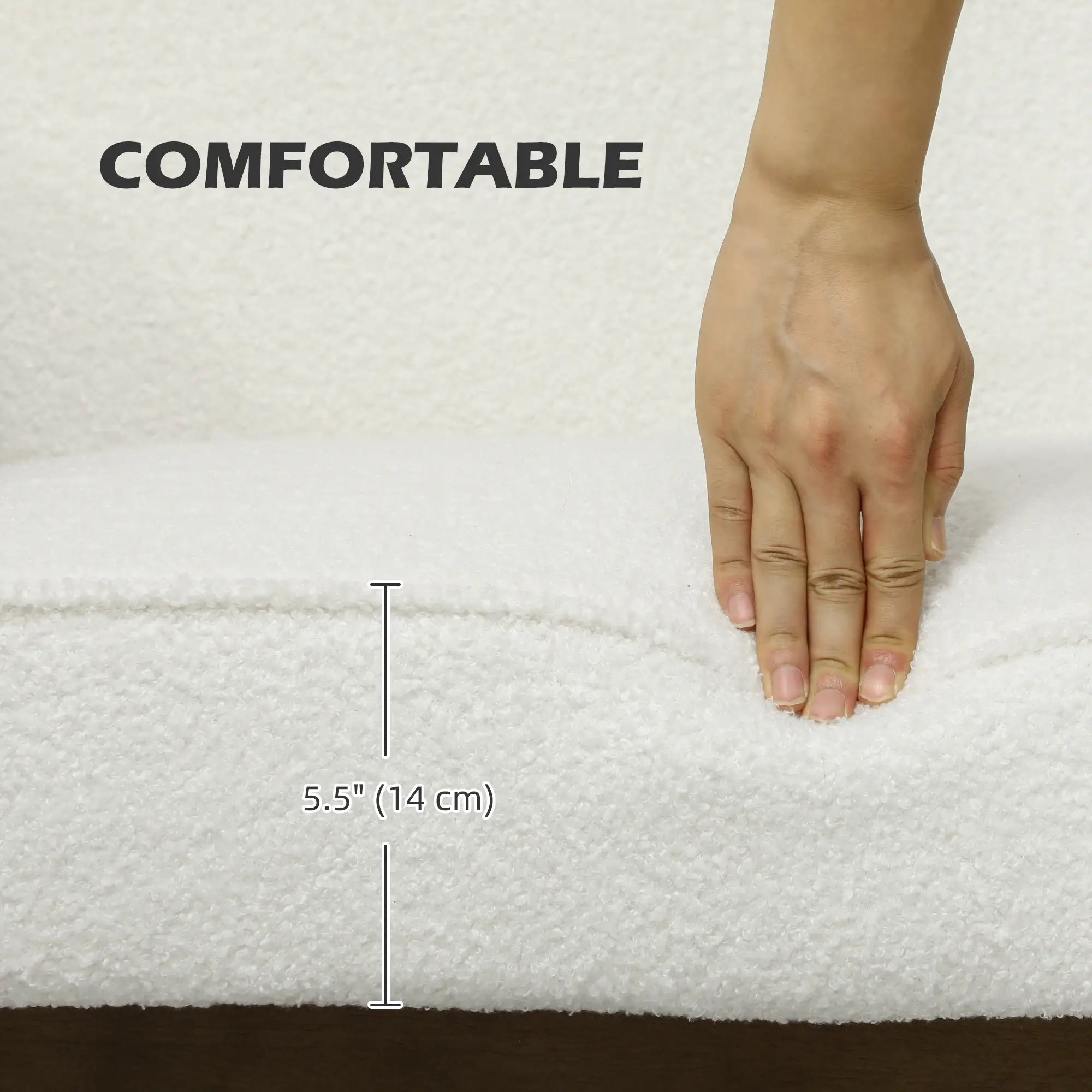 Boucle Fabric 2 Seater Sofa, Small Loveseat, Thick Padding, Wood Legs, Cream White 2-Seater Sofas at Gallery Canada