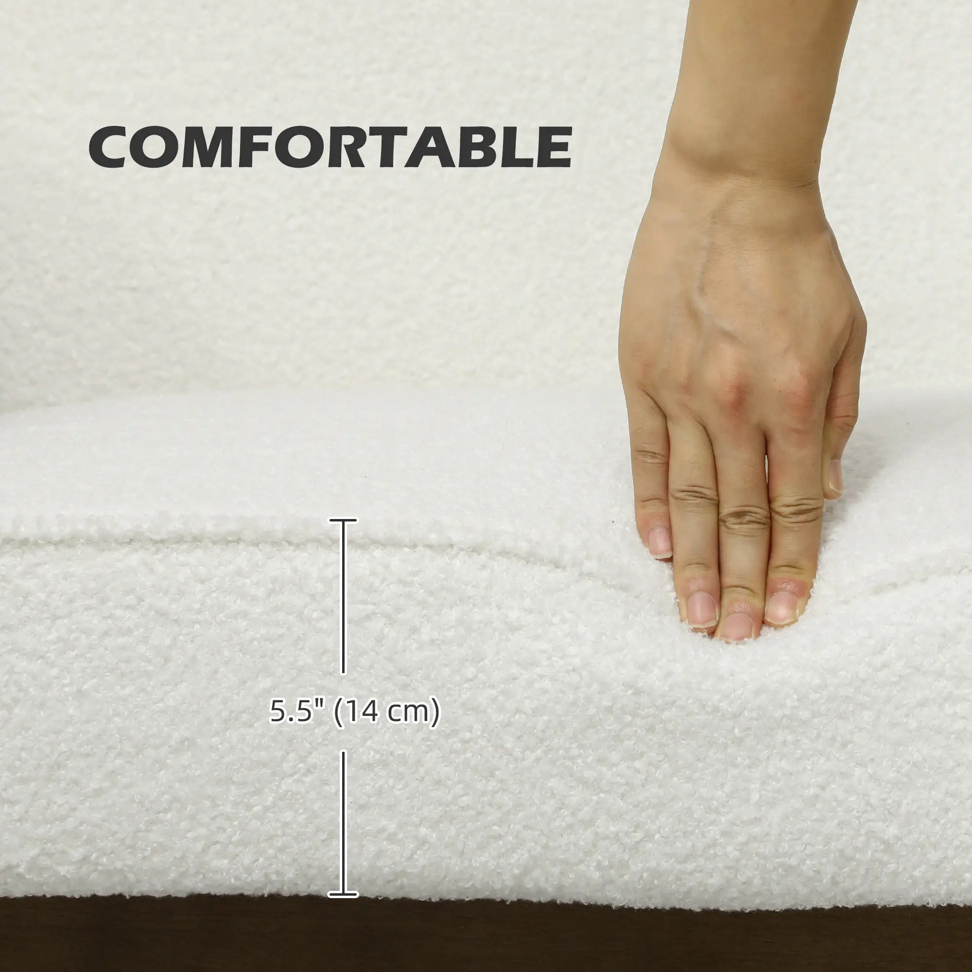 Boucle Fabric 2 Seater Sofa, Small Loveseat, Thick Padding, Wood Legs, Cream White 2-Seater Sofas at Gallery Canada