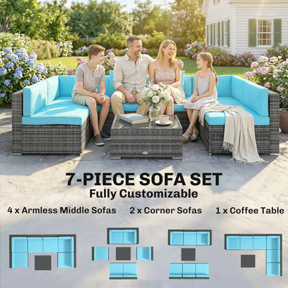 7 Piece Patio Furniture Set, PE Rattan Outdoor Conversation Set with Sectional Sofa Patio Furniture Sets at Gallery Canada