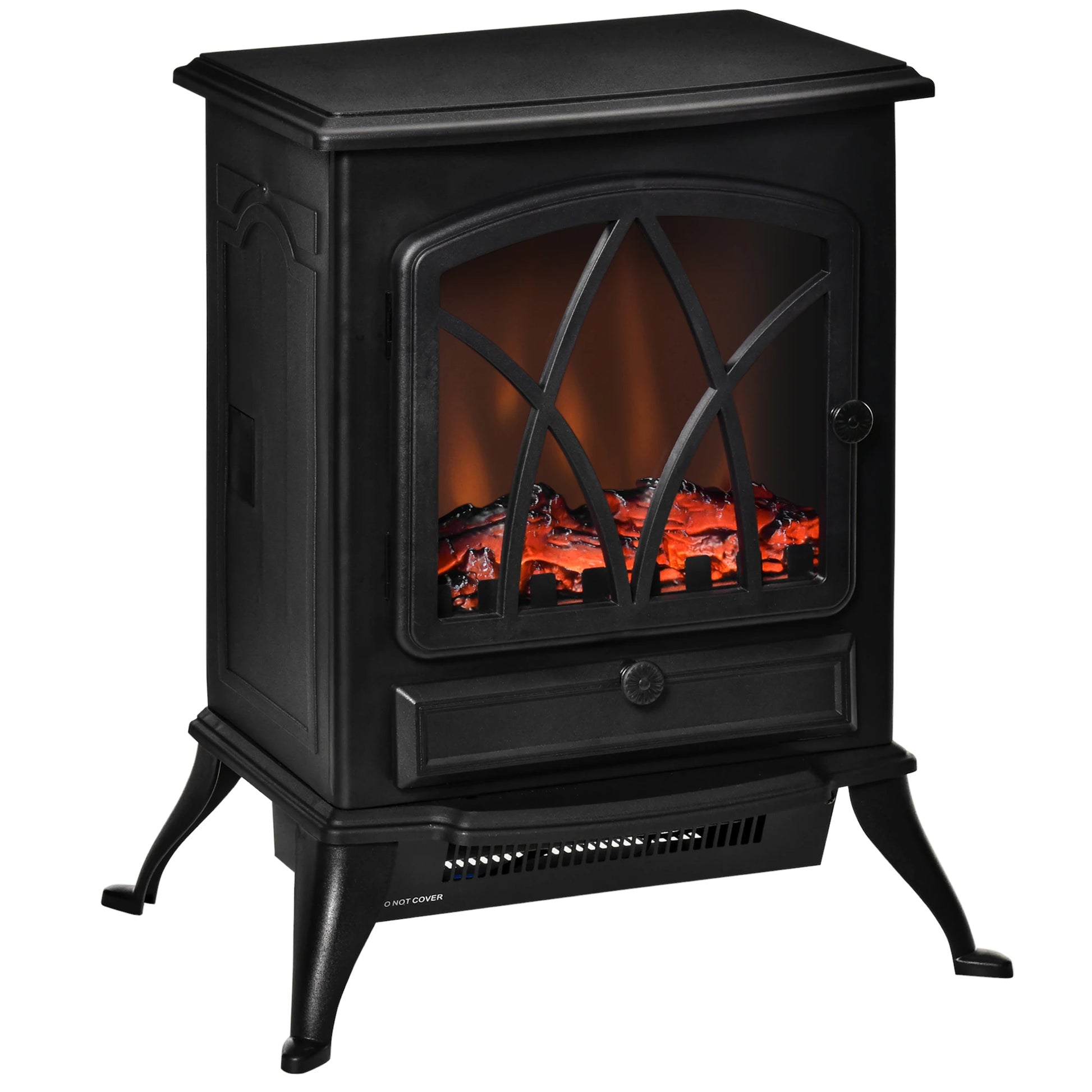 Electric Fireplace Stove Heater, Adjustable LED Flame, 750W/1500W, Black Electric Fireplaces Black at Gallery Canada