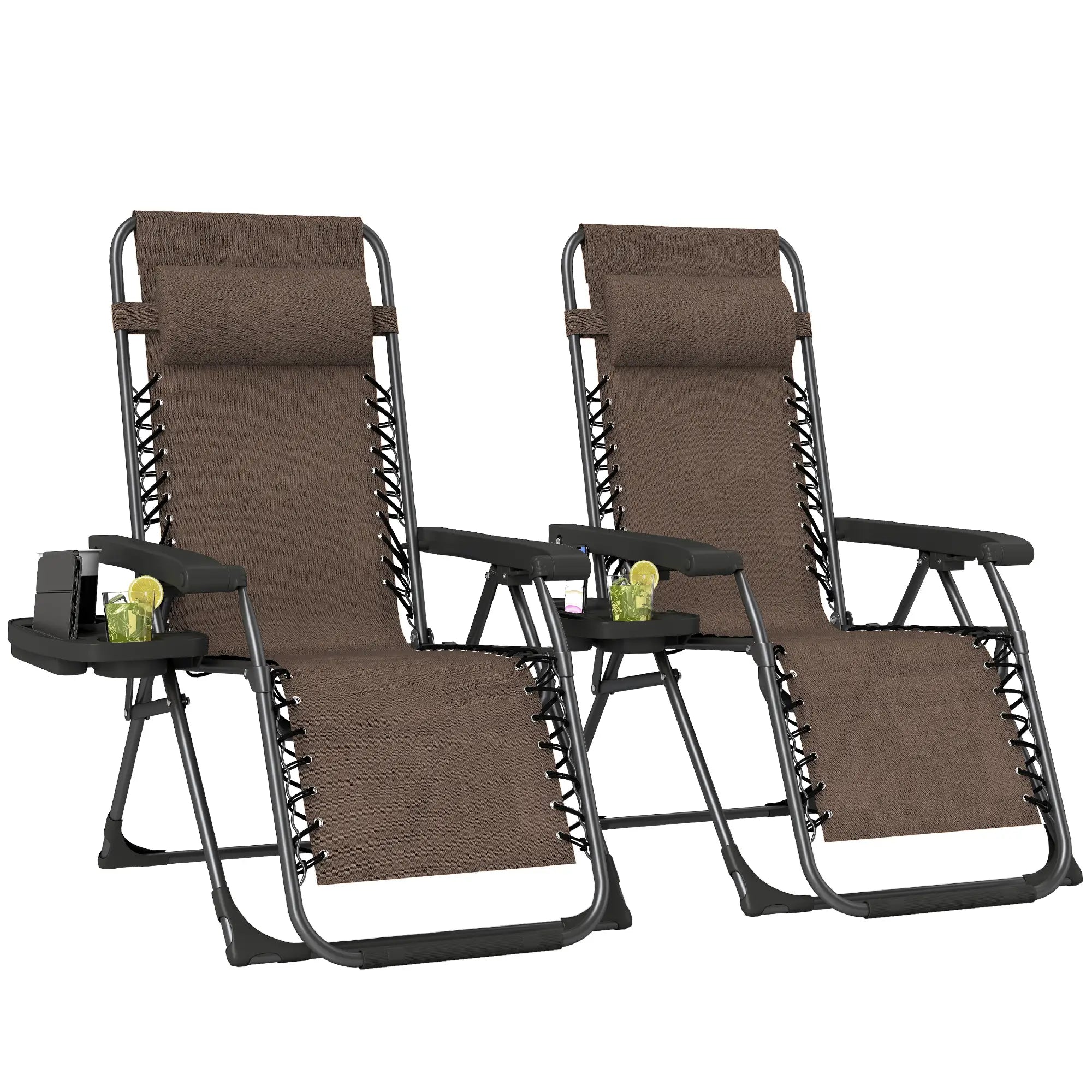Zero Gravity Chair Set Of 2, Folding Reclining Outdoor Lounge Chair, Brown Lounger Chairs at Gallery Canada