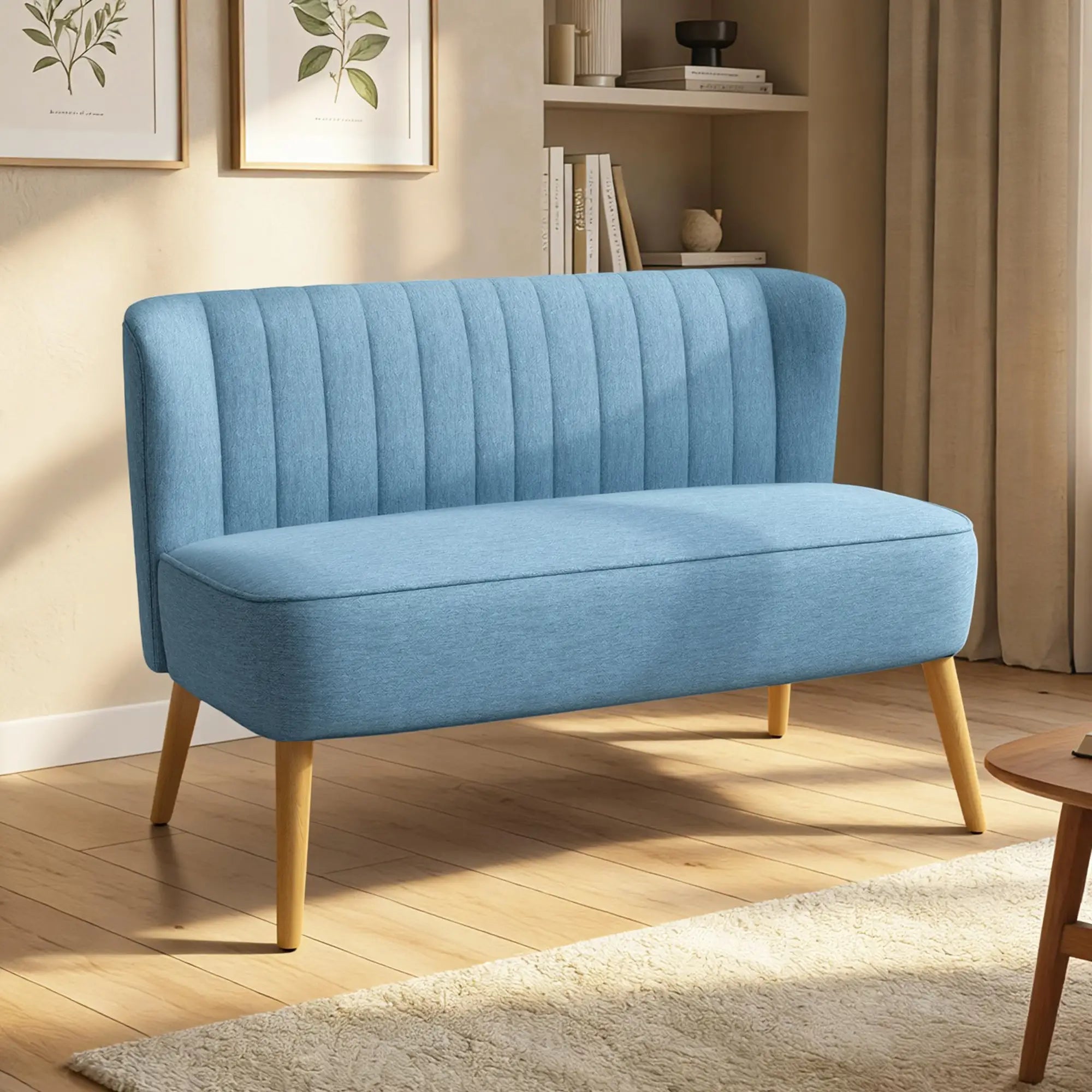 2 Seat Sofa, Upholstered Loveseat With Rubber Wood Legs, Blue 2-Seater Sofas at Gallery Canada
