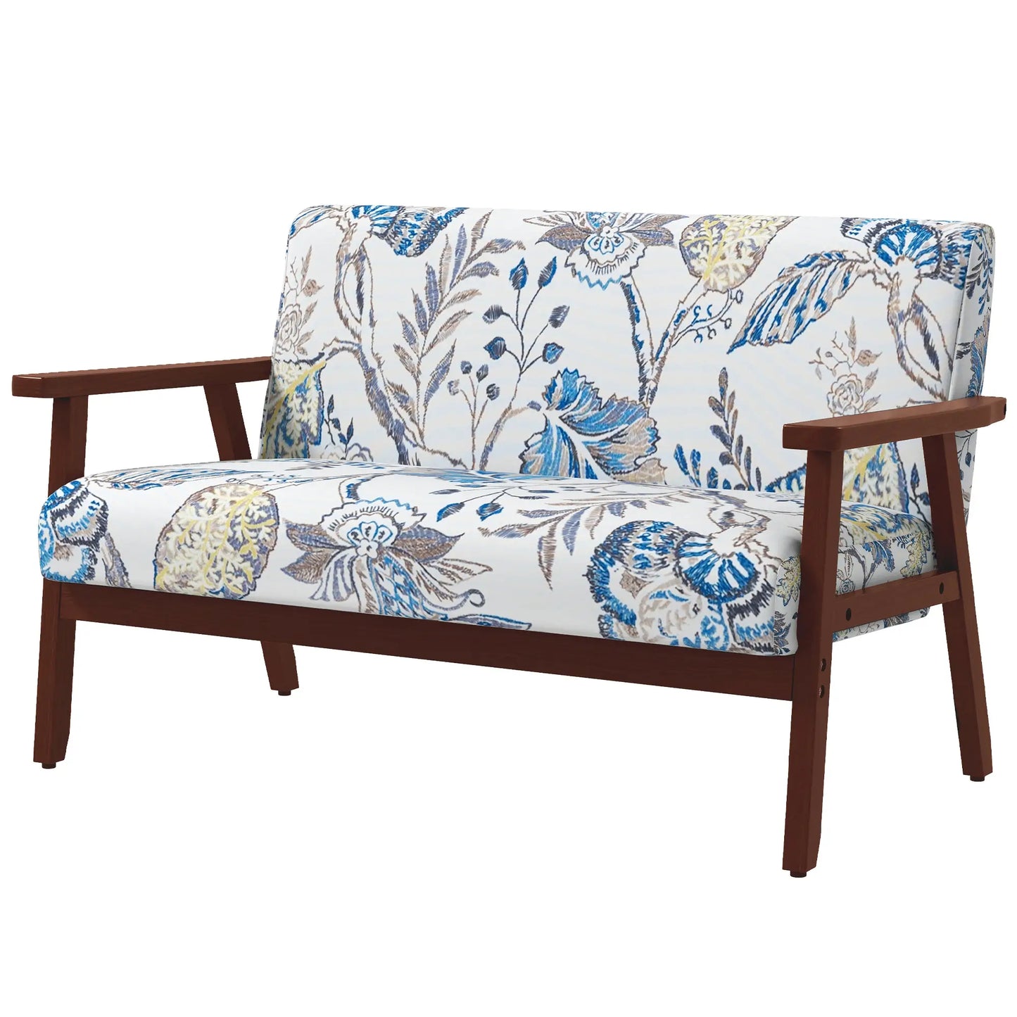 Compact Loveseat Sofa, Linen Fabric, Rubber Wood Legs, Multicolour