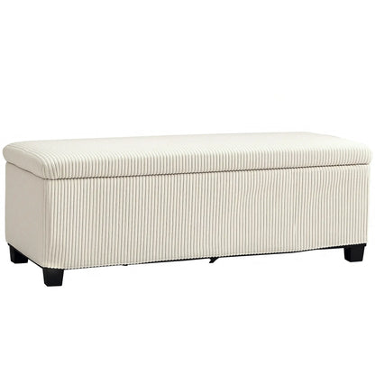 44 Inches Ottoman with Storage, Lid, Legs, Corduroy Bench, Beige Storage Ottomans & Benches at Gallery Canada
