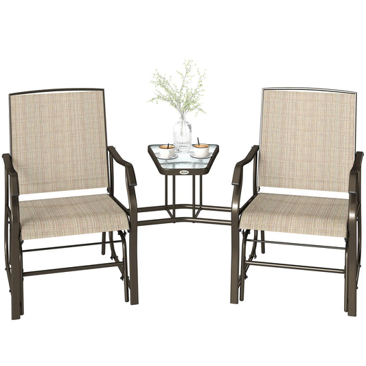 Double Patio Glider Chair, Glass Top Table, All Weather Mesh, Light Brown Outdoor Gliders Brown, Light Brown at Gallery Canada