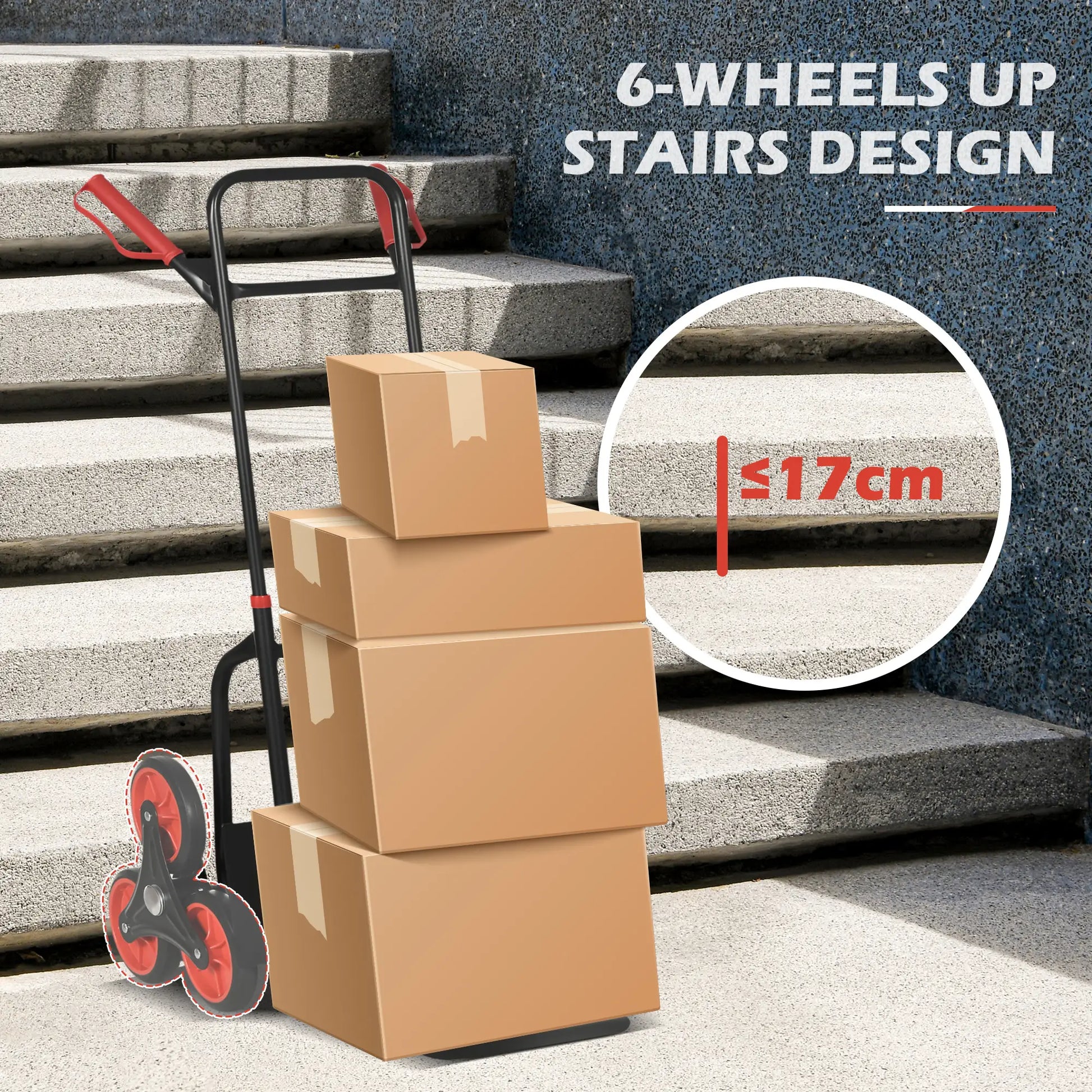 6-Wheels Stair Climber Cart, Foldable Steel, 264lbs, Black and Red Folding Hand Trucks at Gallery Canada
