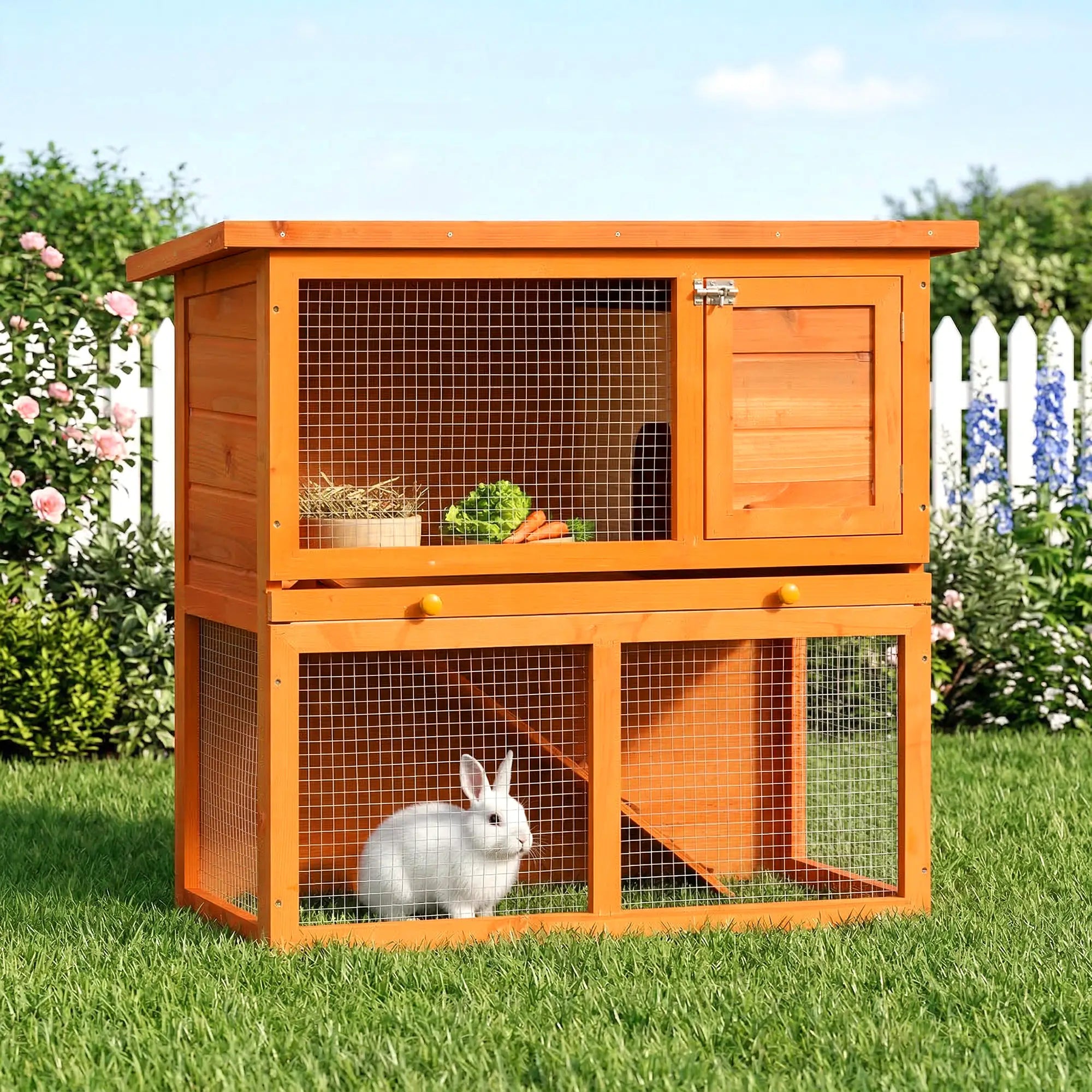 Wooden Rabbit Hutch, Small Animal Cage, 2-Level with Run Rabbit Hutch at Gallery Canada