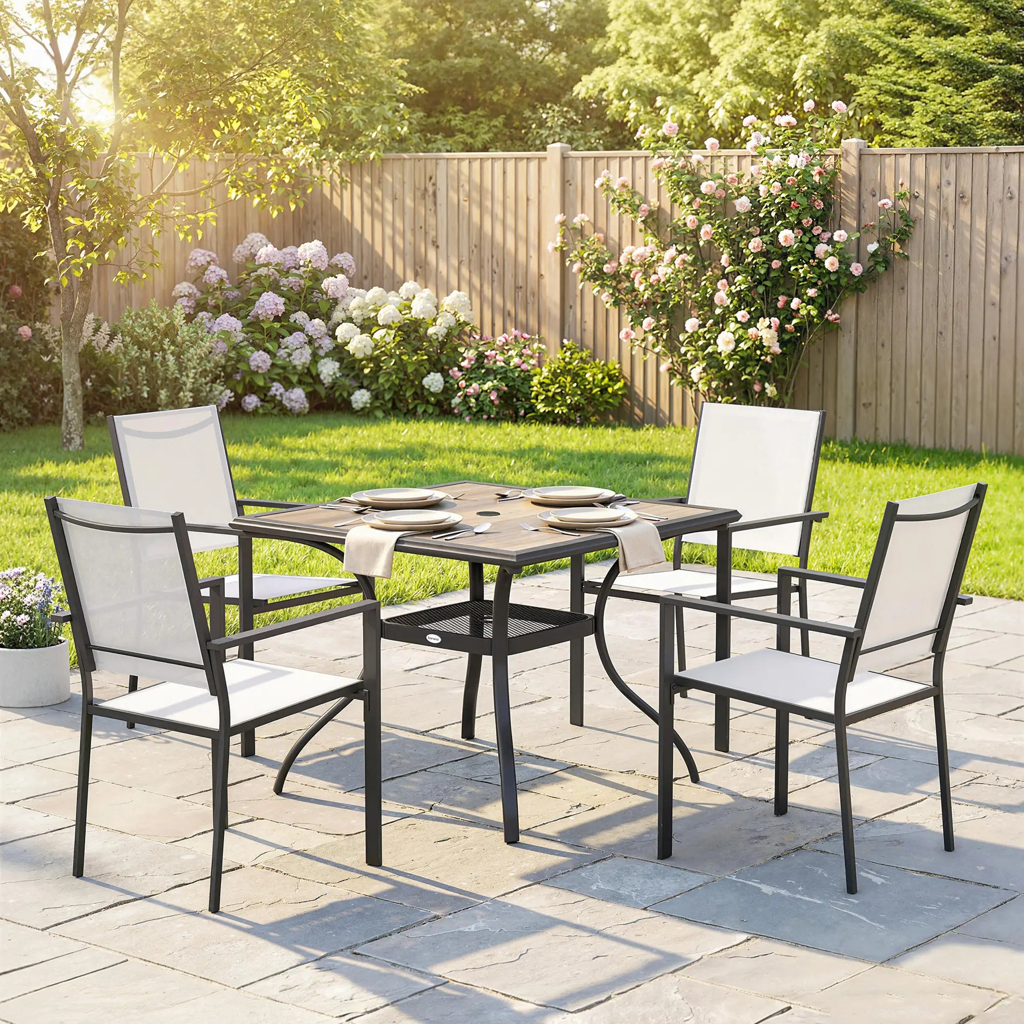 5 Piece Outdoor Patio Dining Set, Table And 4 Stackable Chairs Outdoor Dining Sets at Gallery Canada