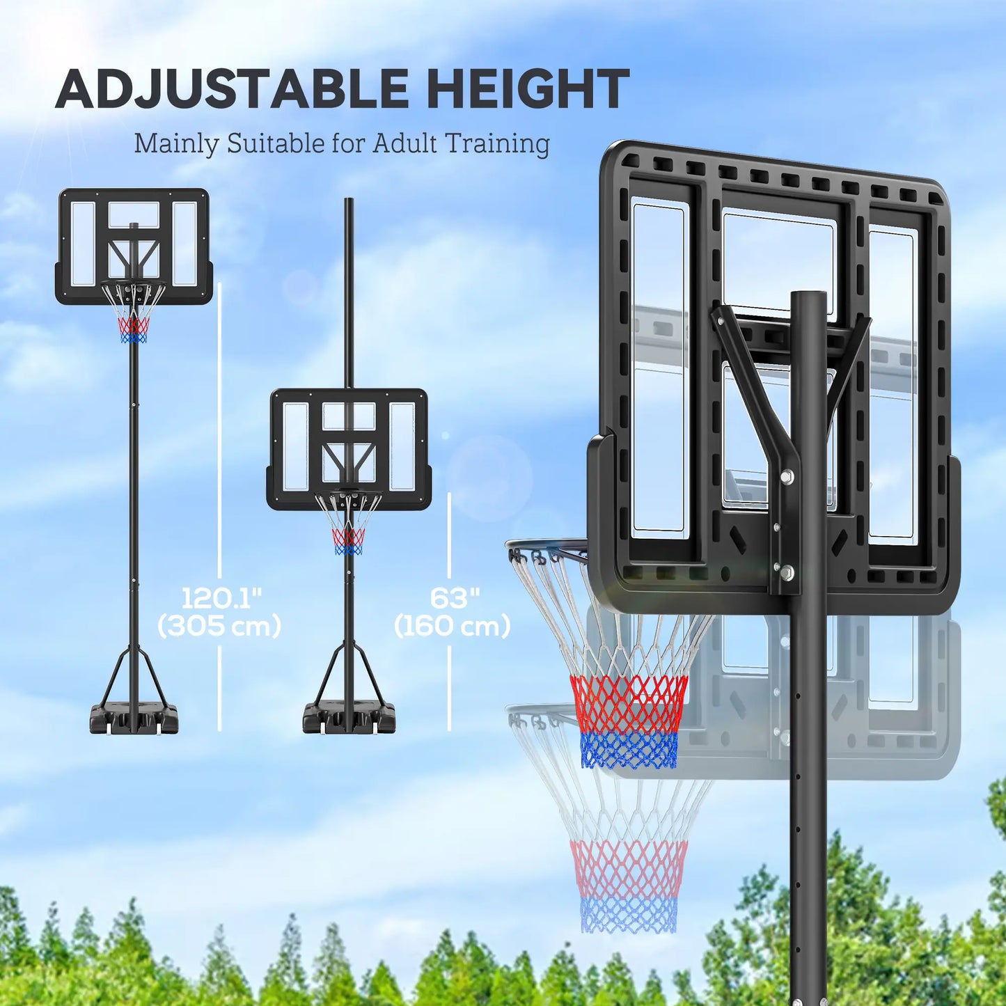 Height Adjustable Basketball Hoop Stand, 5ft-10ft, Portable with Wheels, 43" Backboard Basketball at Gallery Canada