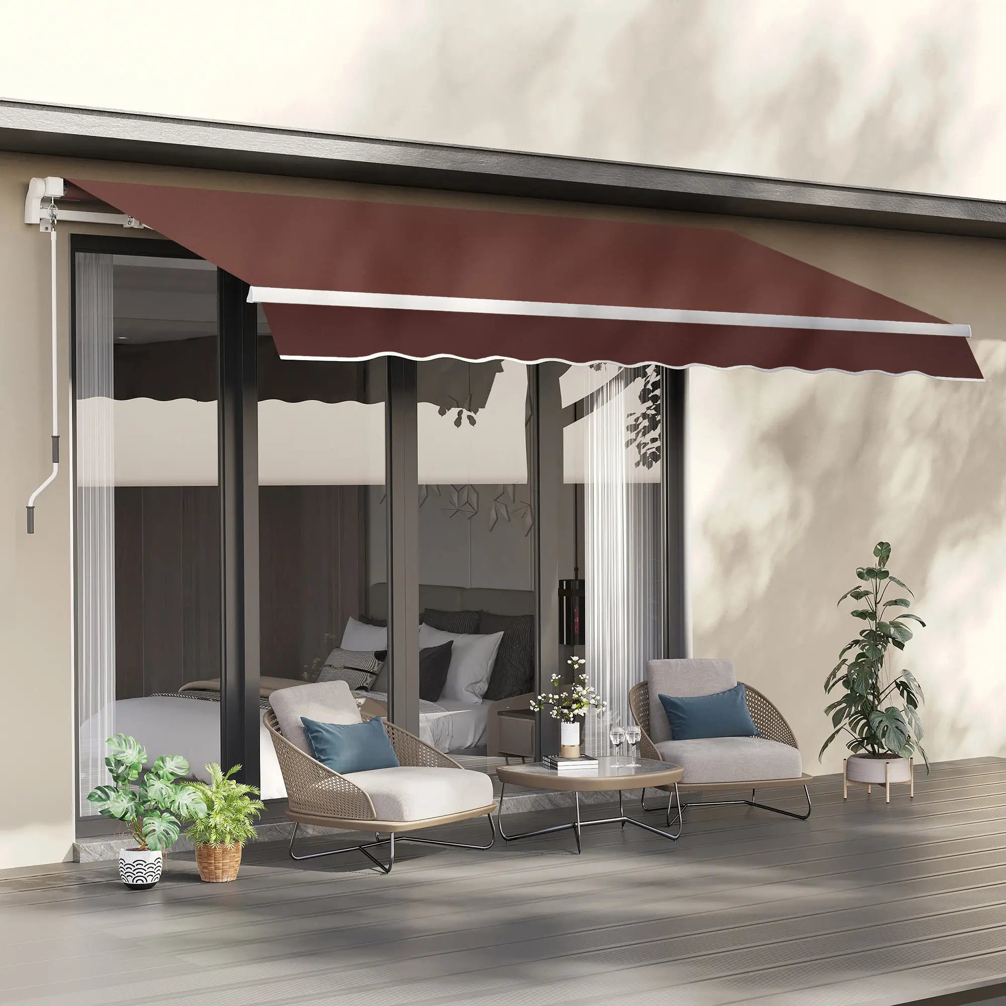 12' x 8' Retractable Patio Awning, Manual Crank Handle, UV Water-Resistant Patio Awnings at Gallery Canada