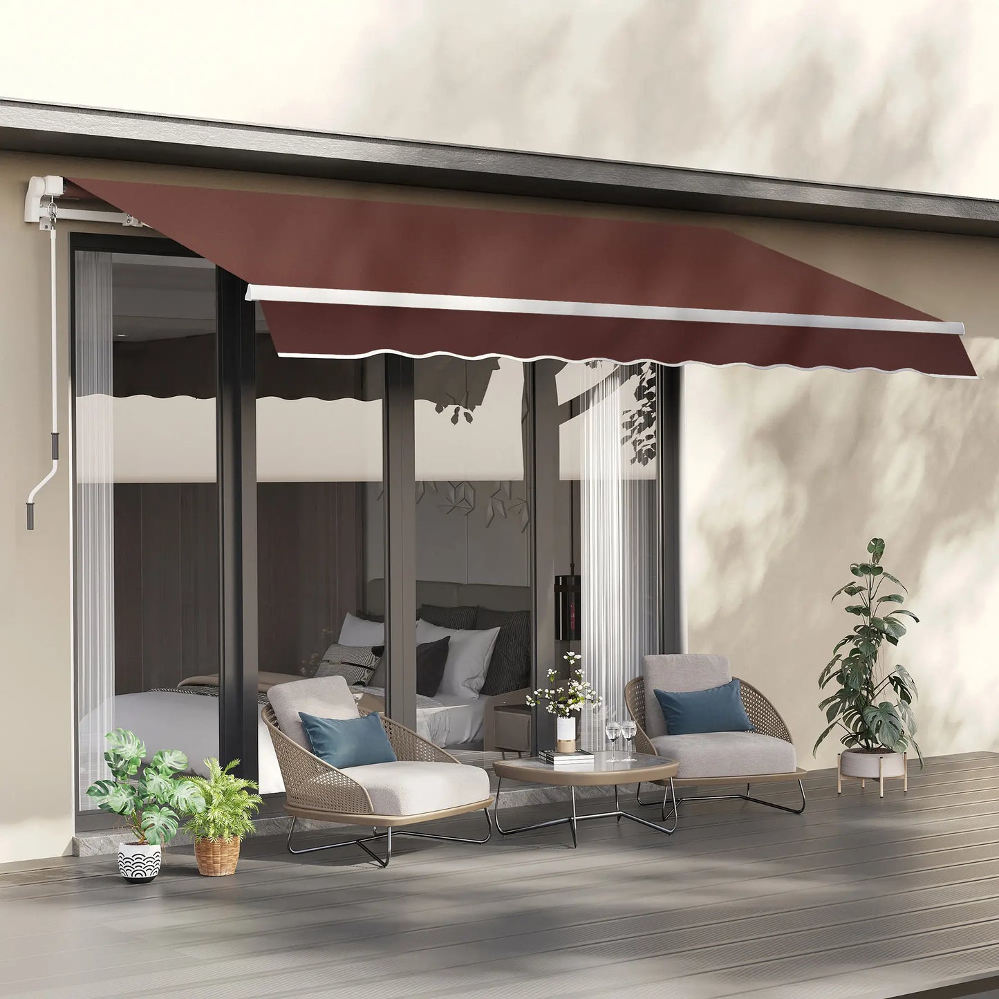 12' x 8' Retractable Patio Awning, Manual Crank Handle, UV Water-Resistant Patio Awnings at Gallery Canada
