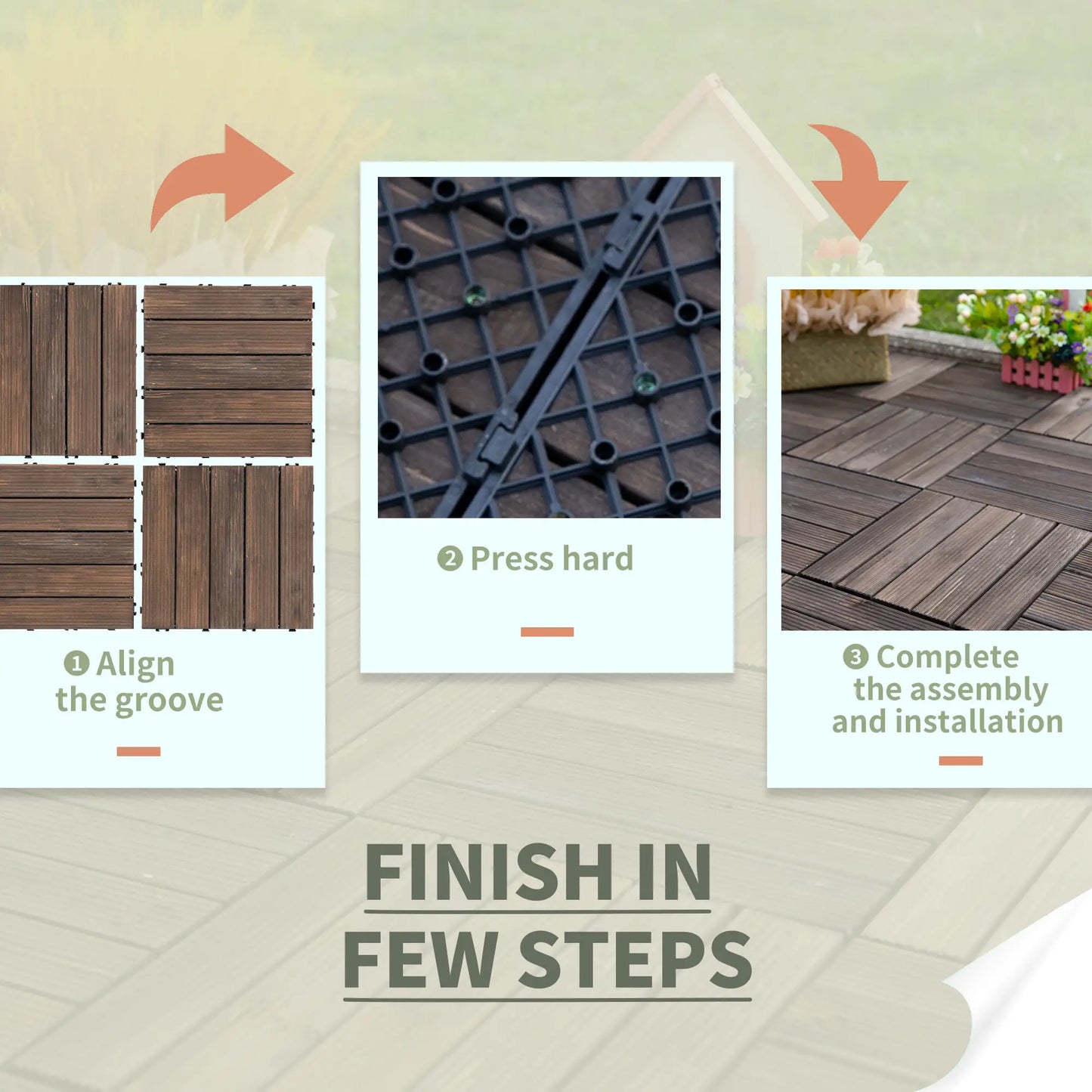 27 Pcs Wood Interlocking Deck Tiles, 12 x 12in, Black Deck Tiles at Gallery Canada
